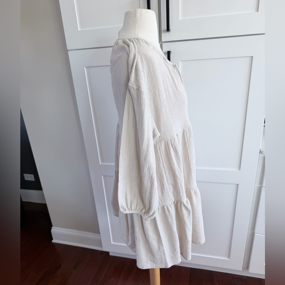 Pull & Bear Boho Tie-Neck Tiered Midi Dress in Soft Ivory Small - Picture 4 of 8